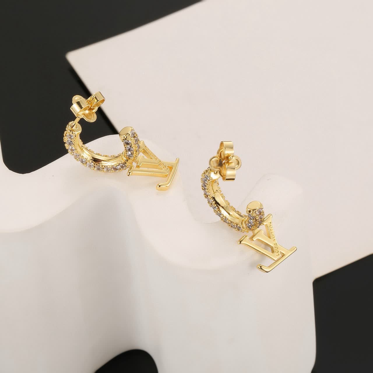 Louis Vuitton Gold Tone Crystal Hoop Earrings